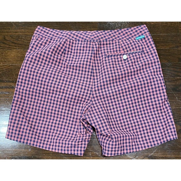 BONOBOS Red & Navy Blue Checked Lined Swim Trunks Men's Size 32 BOARD SHORTS - Picture 5 of 7